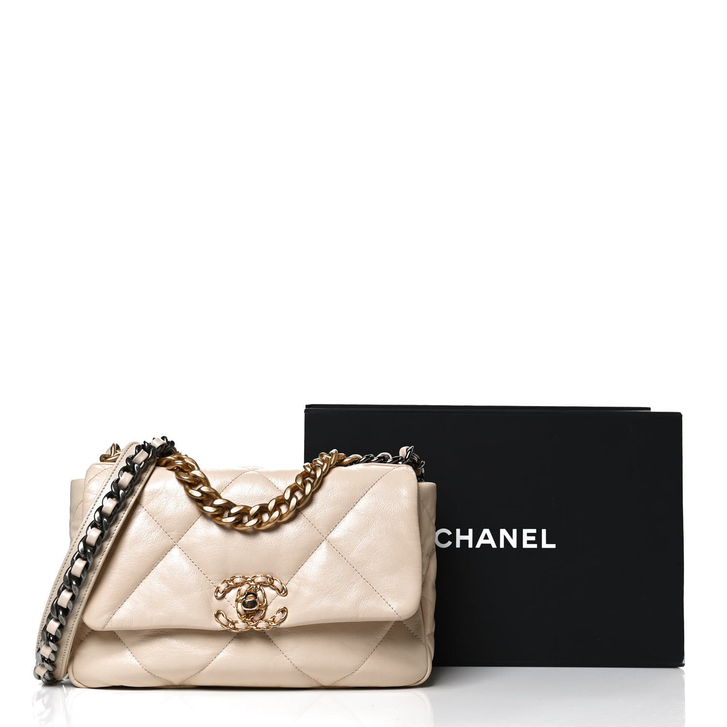 Goatskin Quilted Medium Chanel 19 Flap Beige