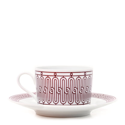 Hermes Porcelain H Deco Tea Cup And Saucer Rouge 1 of 6