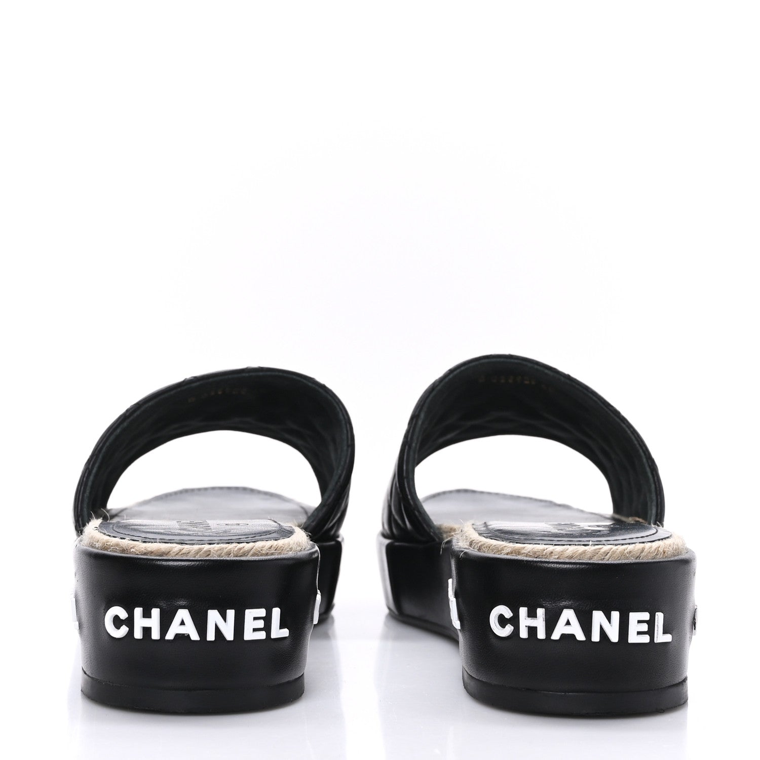 Chanel Lambskin Quilted CC Espadrille Slip On Sandals 40 Black 5 of 9