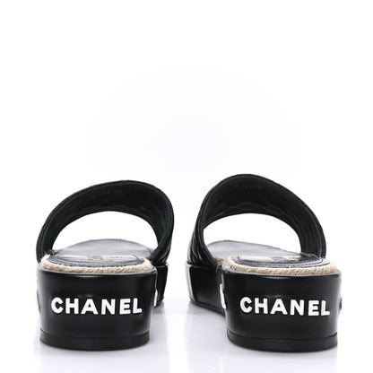 Chanel Lambskin Quilted CC Espadrille Slip On Sandals 40 Black 5 of 9
