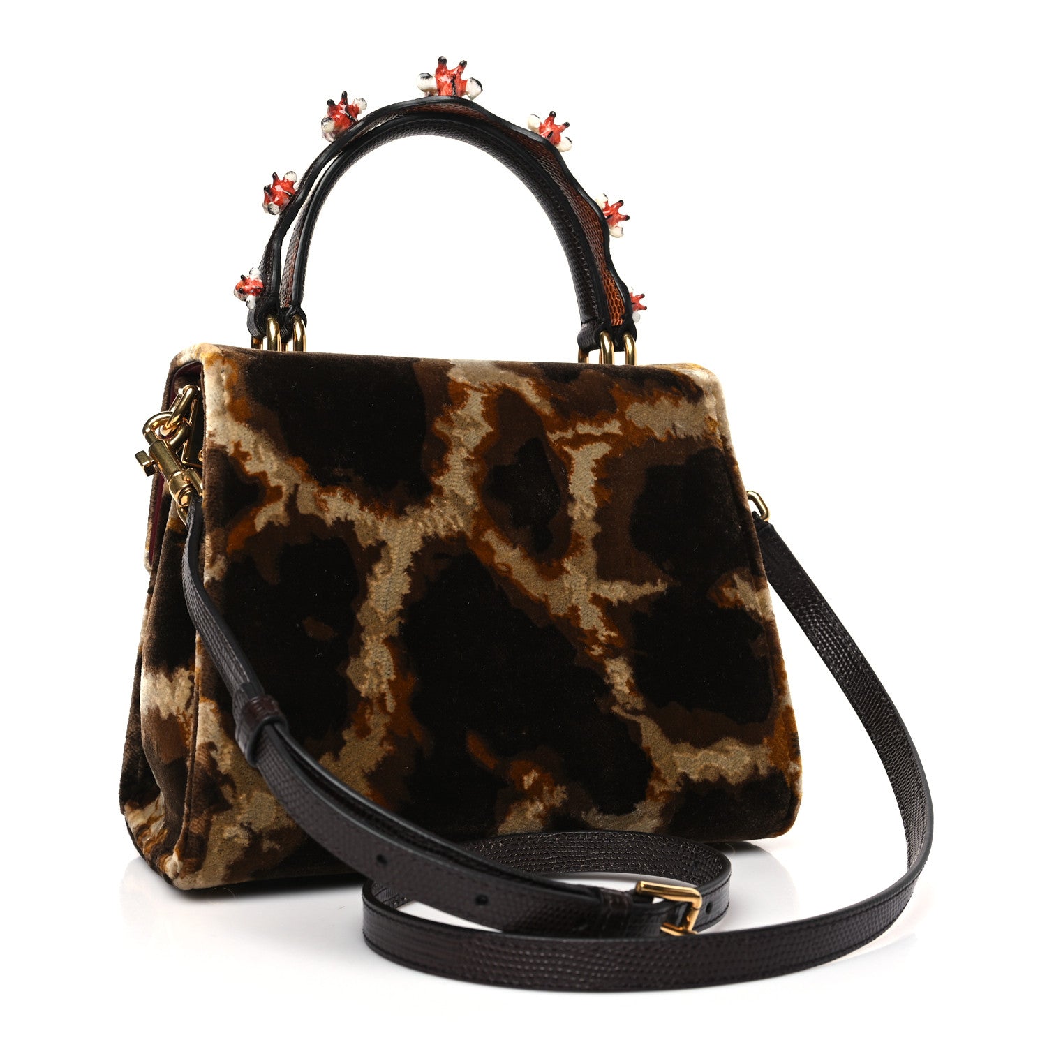 Dolce & Gabbana Velvet Giraffe Printed Welcome Satchel Multicolor 3 of 8