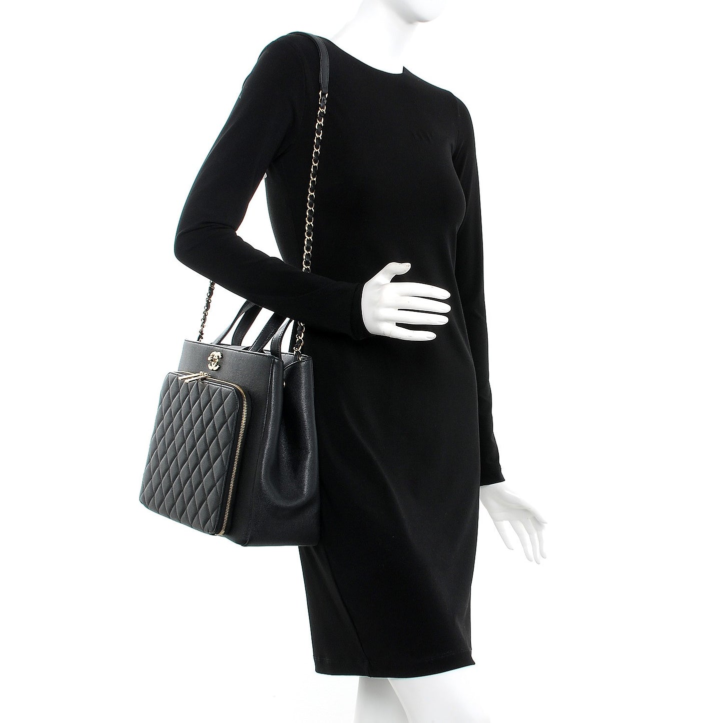 Caviar Quilted Large Business Affinity Shopping Bag Black