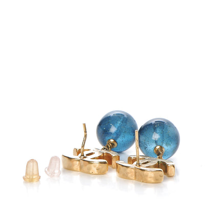Chanel Bead CC Drop Earrings Gold Blue 6 of 6