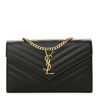 Saint Laurent Grain De Poudre Matelasse Chevron Monogram Chain Wallet Black 1 of 9
