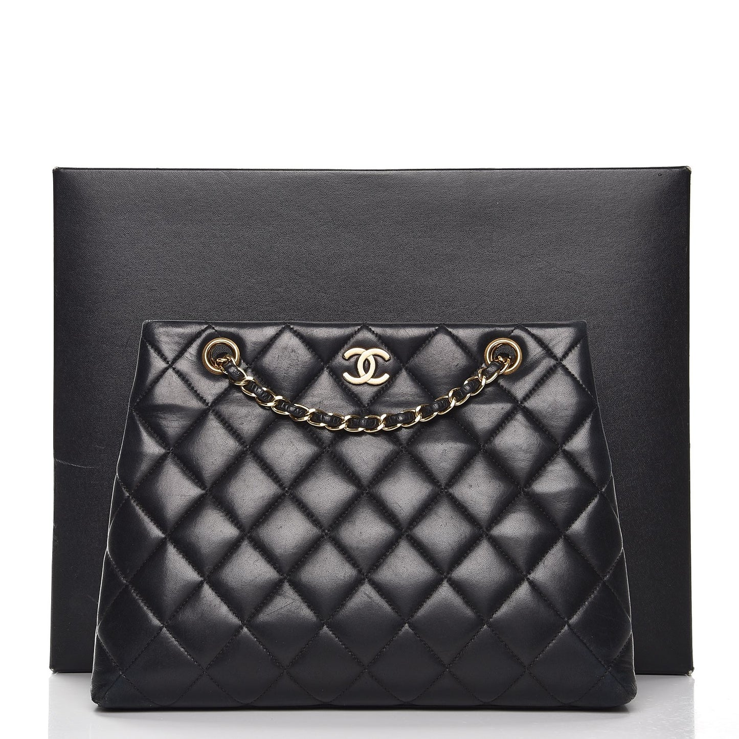 Lambskin Quilted Shopping Tote Black