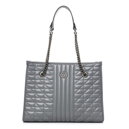 Gucci Calfskin Matelasse Aria Medium GG Marmont Shoulder Tote Deep Grey 1 of 10