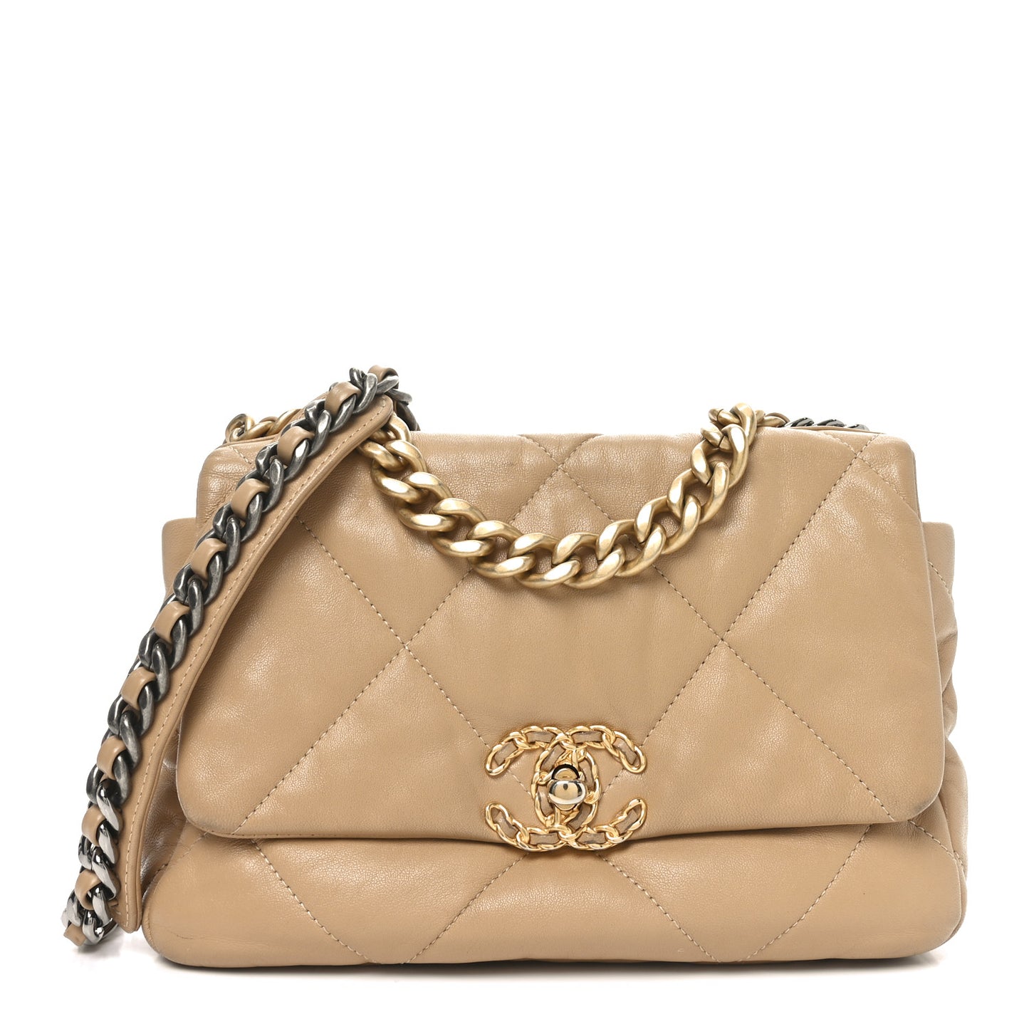 Lambskin Quilted Medium Chanel 19 Flap Dark Beige