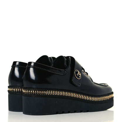 Chanel Shiny Calfskin Lace Up Platform Loafers 39 Black 5 of 8