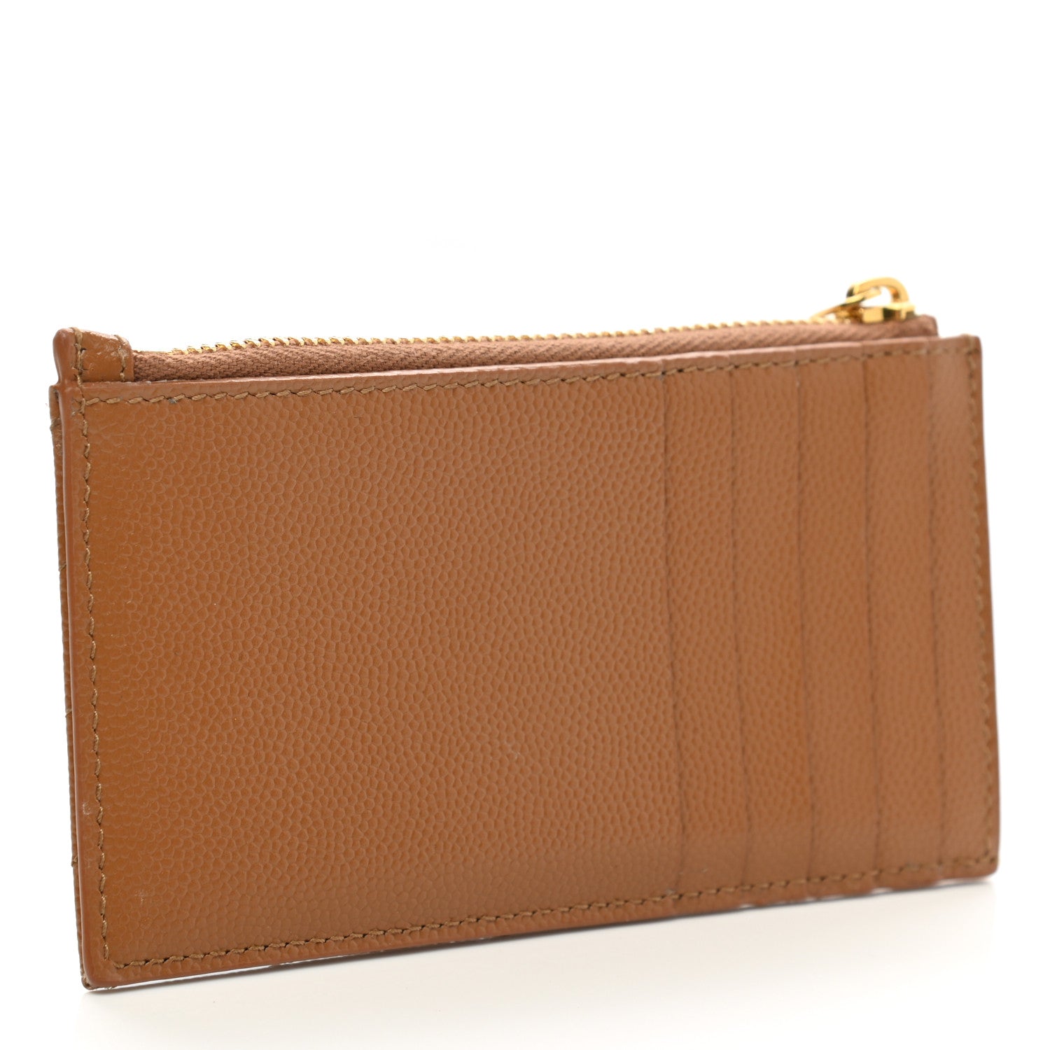 Saint Laurent Grain De Poudre Matelasse Chevron Monogram Fragments Zippered Card Case Cork 3 of 9
