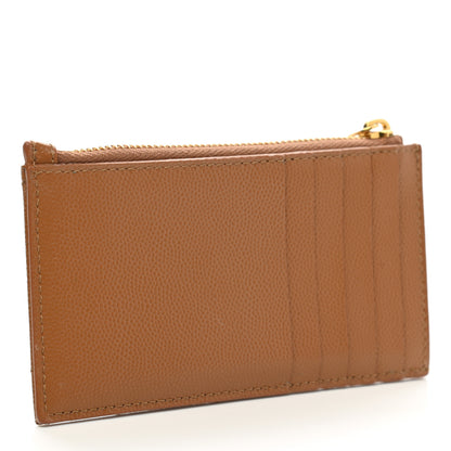 Saint Laurent Grain De Poudre Matelasse Chevron Monogram Fragments Zippered Card Case Cork 3 of 9