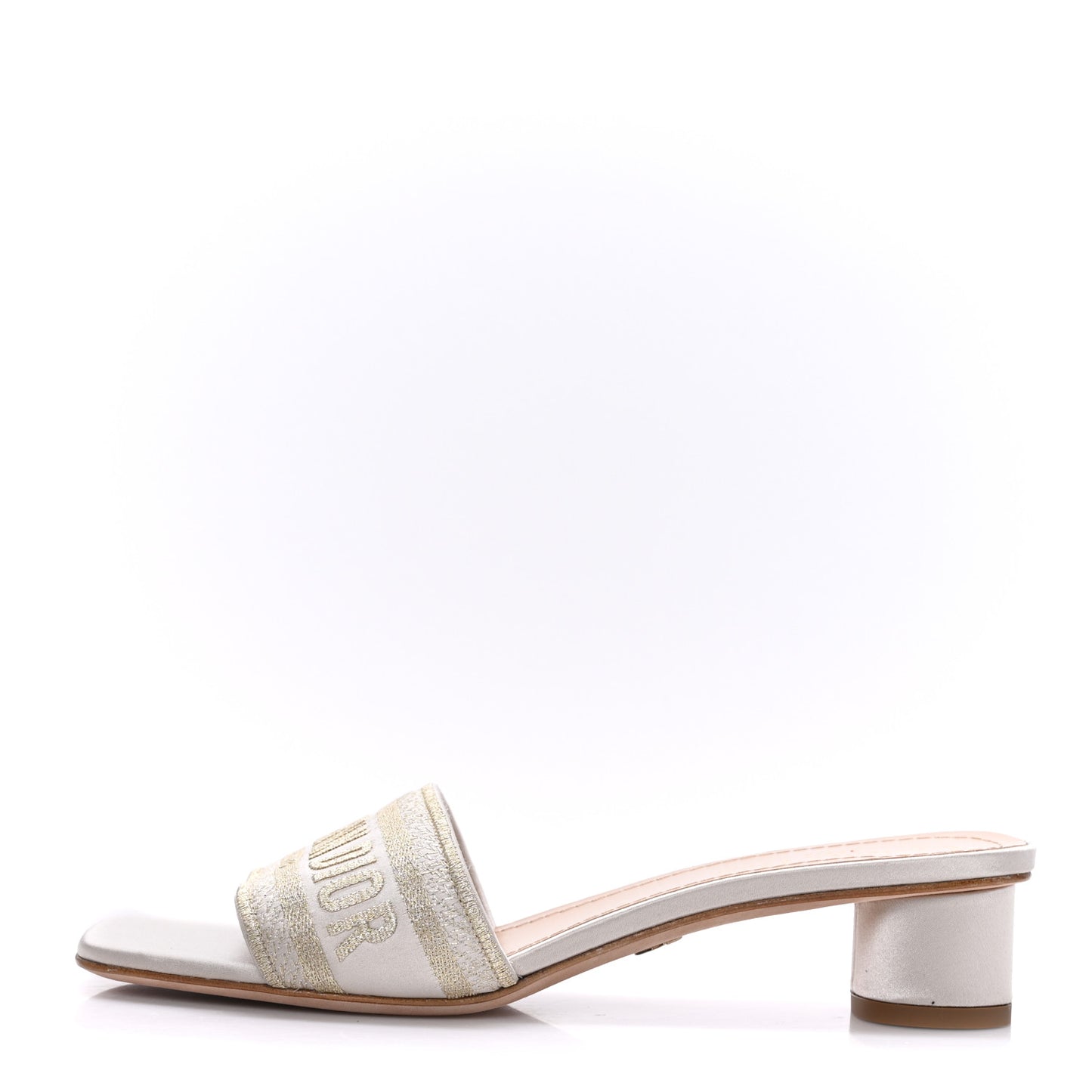 Metallic Satin Embroidered Dway 35mm Slide Sandals 38.5 Pale Gold