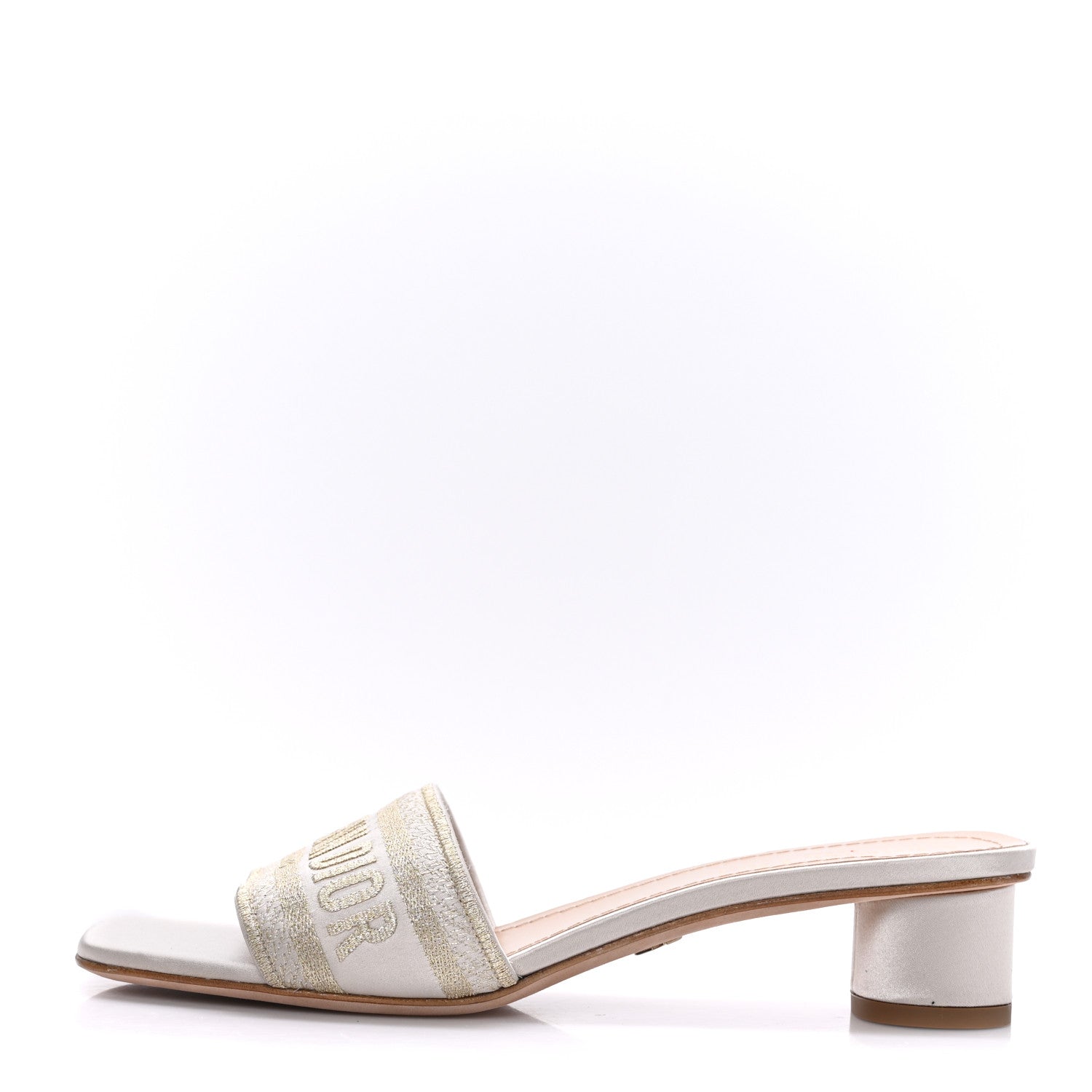 Christian Dior Metallic Satin Embroidered Dway 35mm Slide Sandals 38.5 Pale Gold 1 of 8