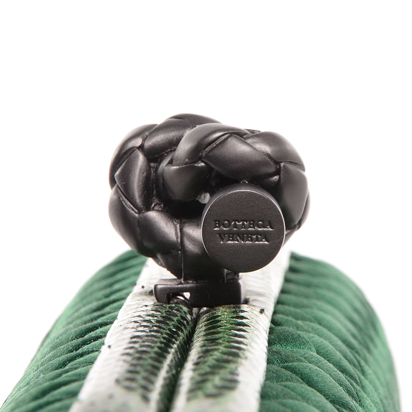 BOTTEGA VENETA Satin Intreccio Impero Ayers Stretch Knot Clutch Emerald