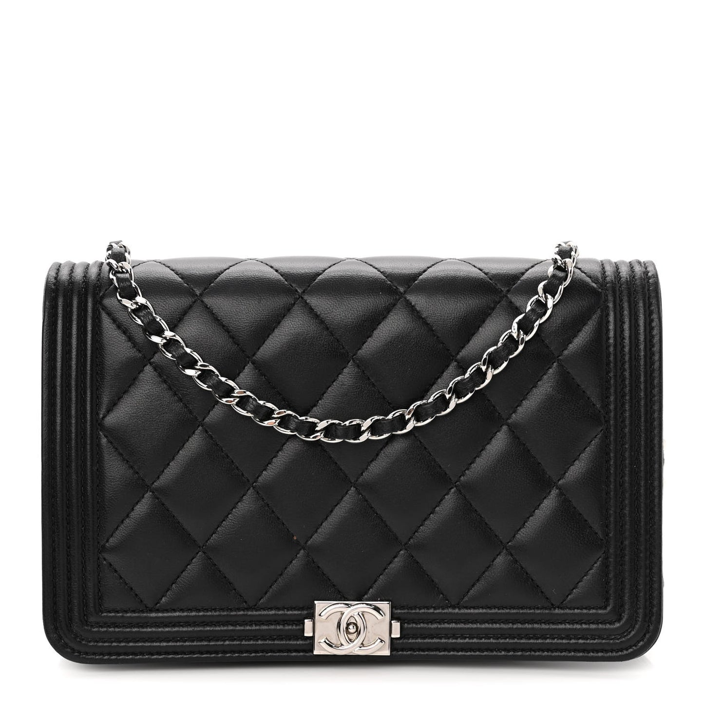Lambskin Quilted Boy Wallet On Chain WOC Black