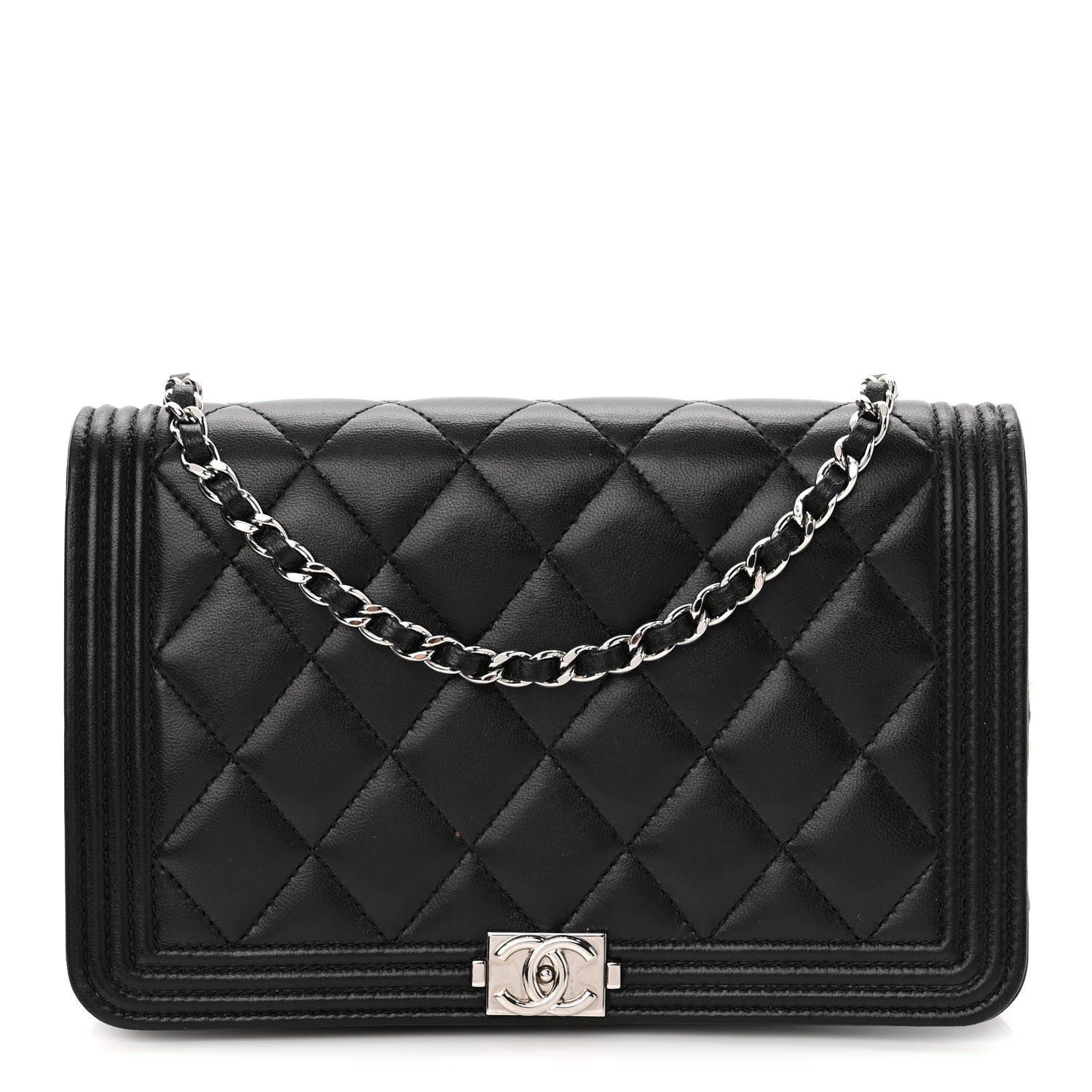 Chanel Lambskin Quilted Boy Wallet On Chain WOC Black 1 of 12