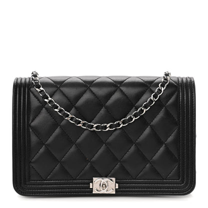 Chanel Lambskin Quilted Boy Wallet On Chain WOC Black 1 of 12