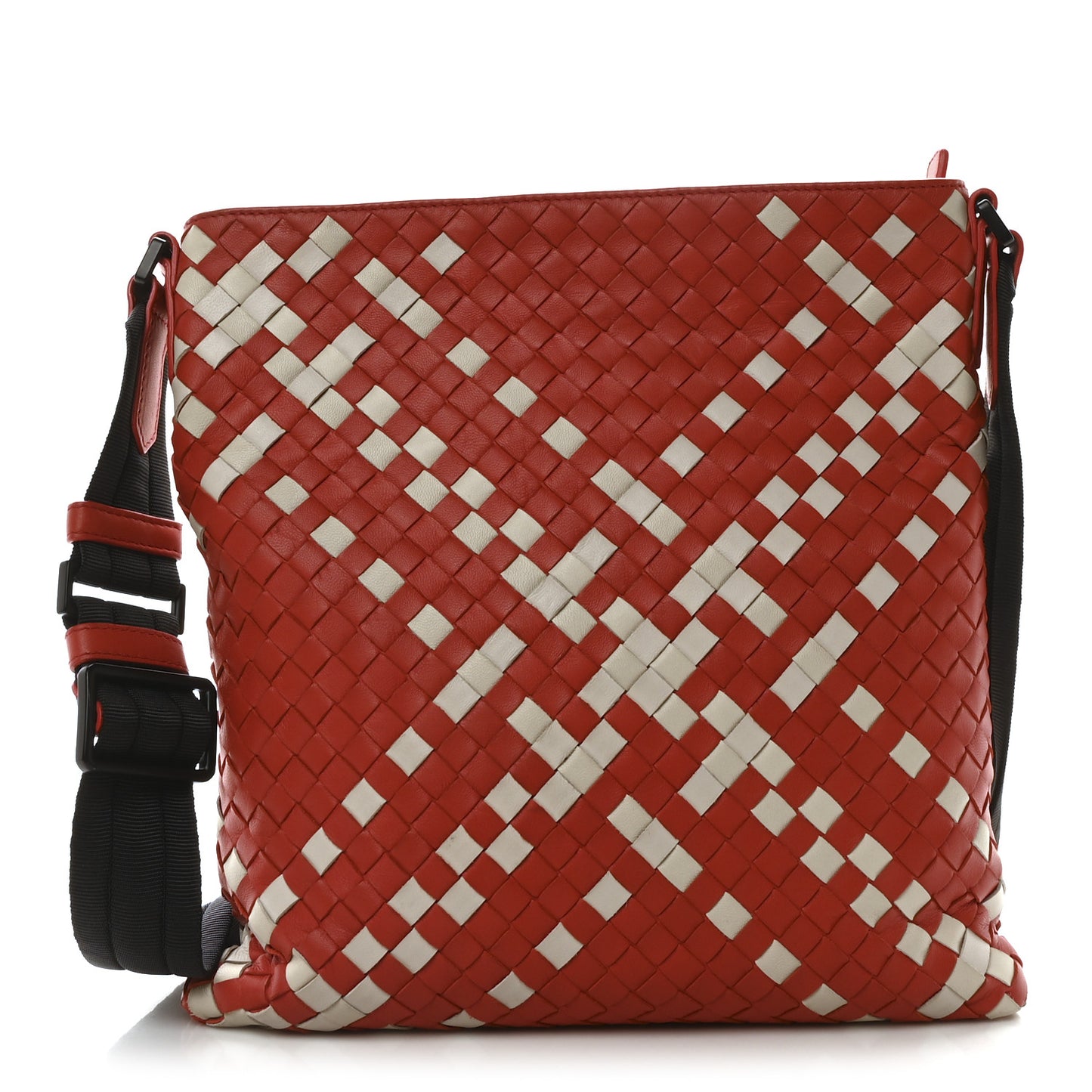Nappa Intrecciato Crossbody Messenger Bag Red White