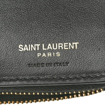 Saint Laurent Calfskin Heart Print Monogram Compact Zip Around Wallet Black Red 6 of 10