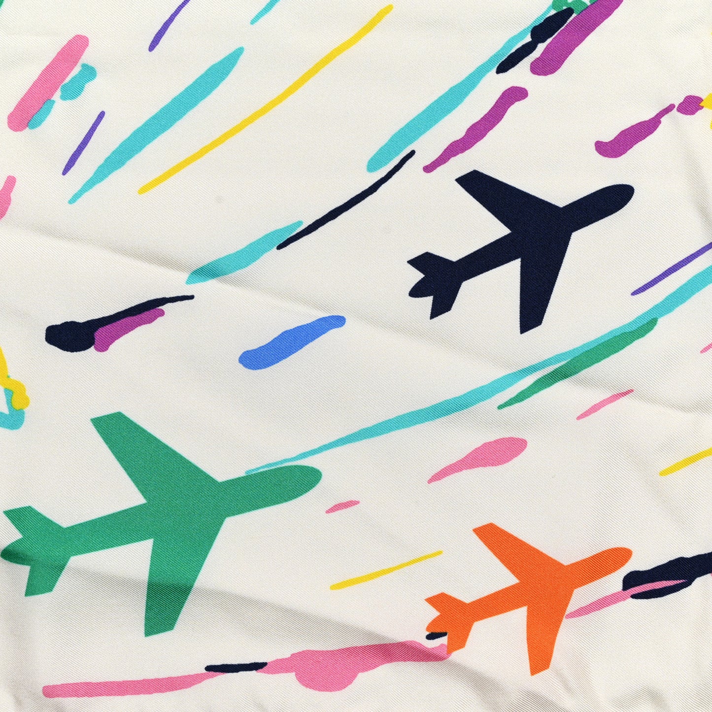Silk CC Flights Square Scarf Ecru Multicolor