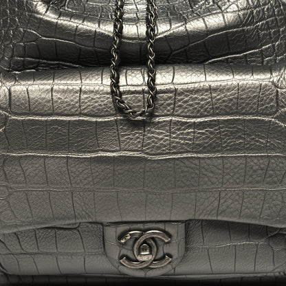 Chanel Metallic Calfskin Crocodile Embossed Large Backpack Silver 8 of 10