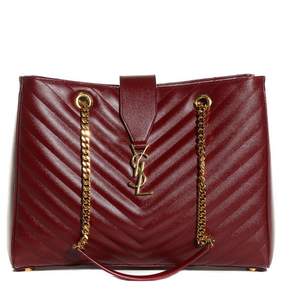 Saint Laurent Grain De Poudre Matelasse Chevron Monogram Shopping Bag Oxblood 1 of 16