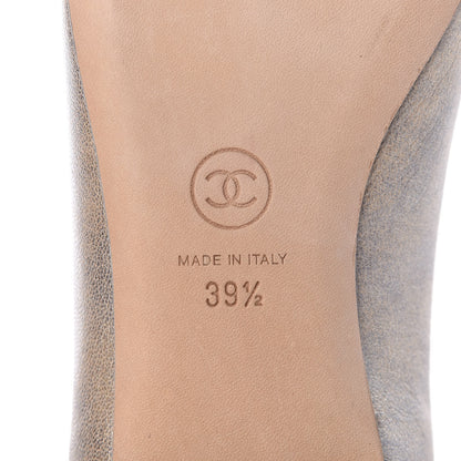 Chanel Metallic Lambskin Grosgrain Camellia Cap Toe Ballerina Flats 39.5 Beige 9 of 10