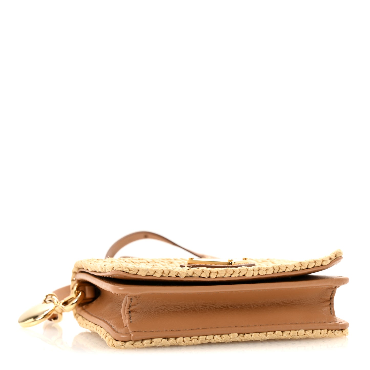 Raffia Effect Crochet Metal Triangle Logo Card Holder Beige Khaki