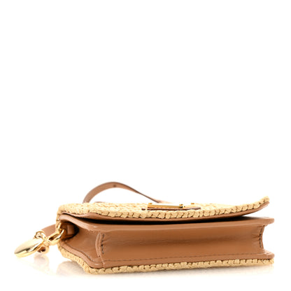 Prada Raffia Effect Crochet Metal Triangle Logo Card Holder Beige Khaki 4 of 10