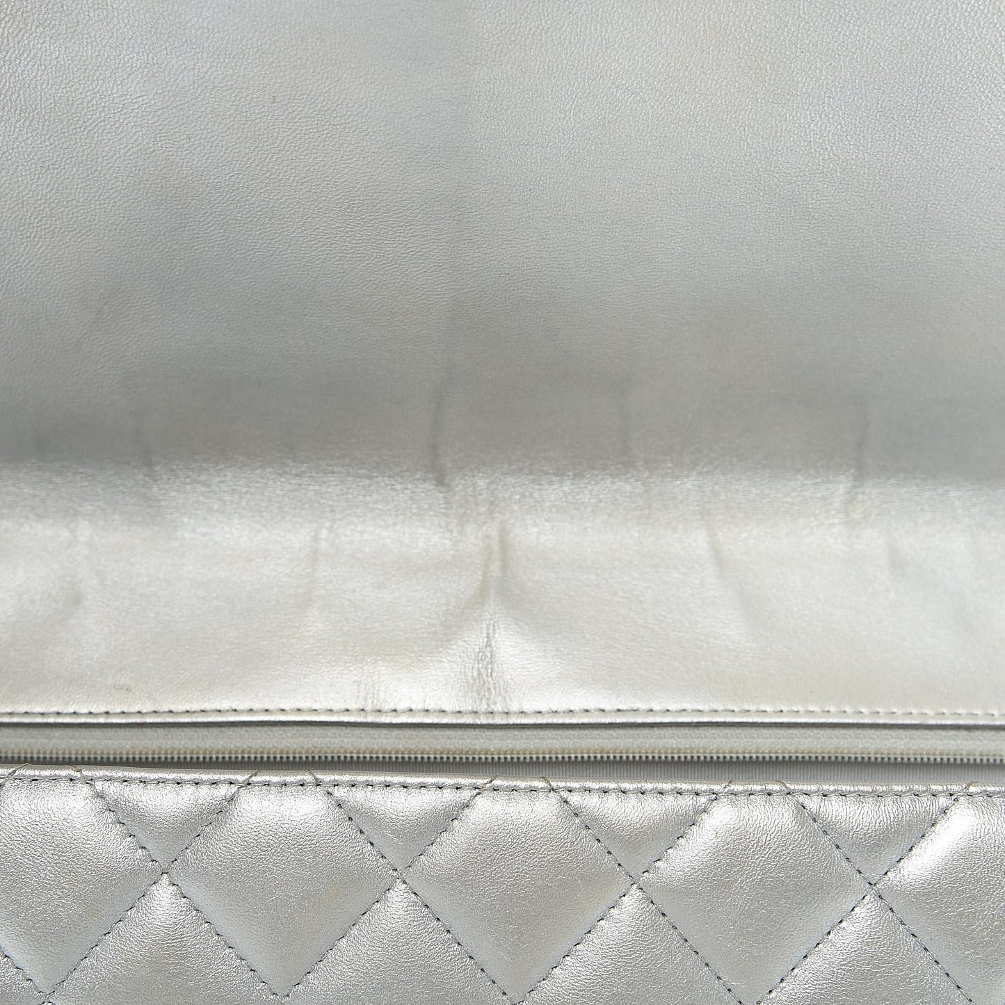 Metallic Lambskin Quilted Maxi Single Flap Silver