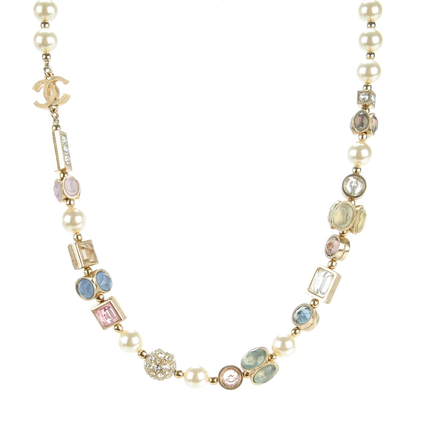 Crystal Pearl CC Choker Necklace Gold Multicolor