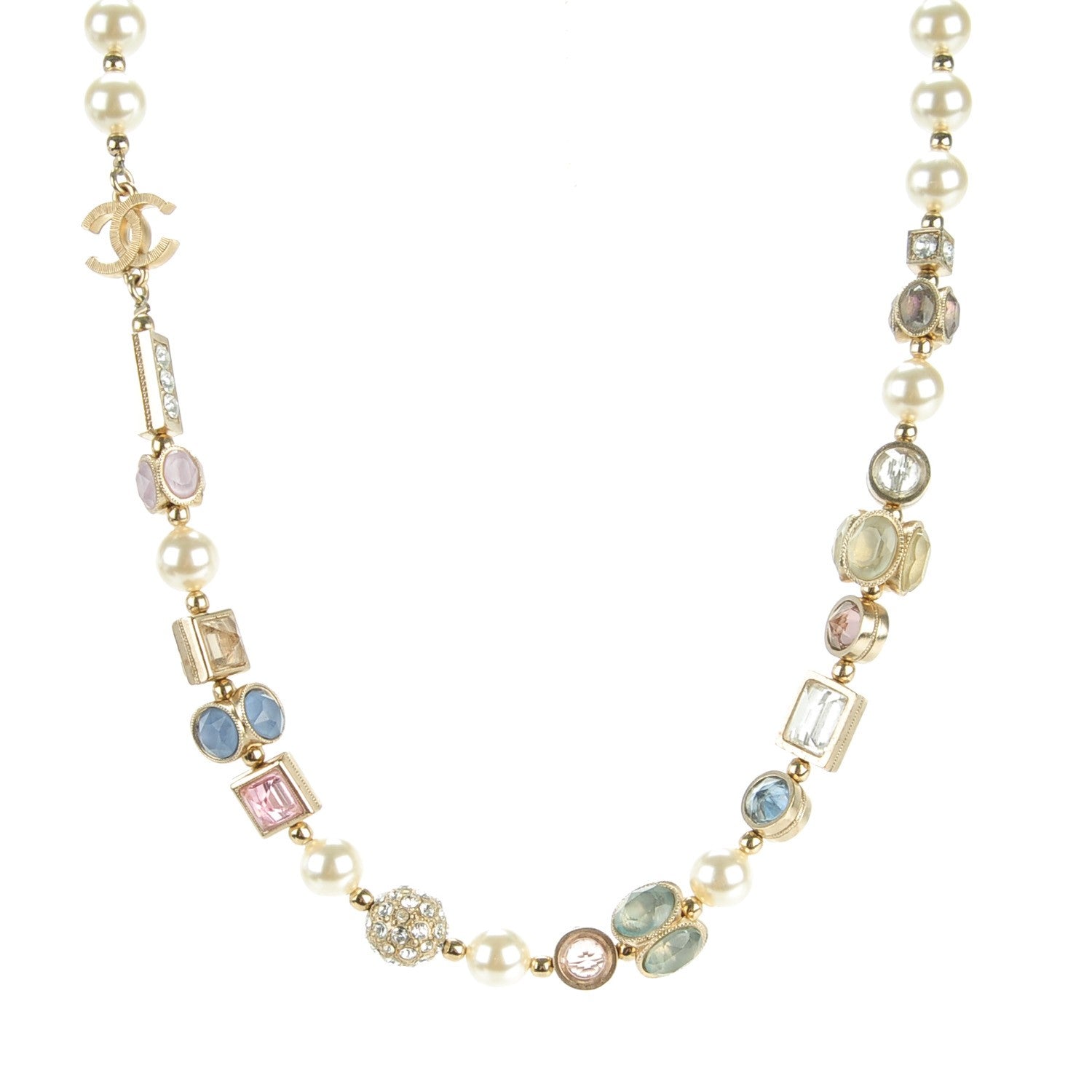Chanel Crystal Pearl CC Choker Necklace Gold Multicolor 1 of 5