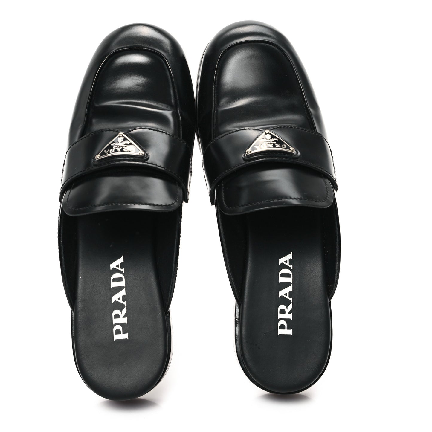 City Calfskin Metal Triangle Logo 20mm Flat Mules 37 Black