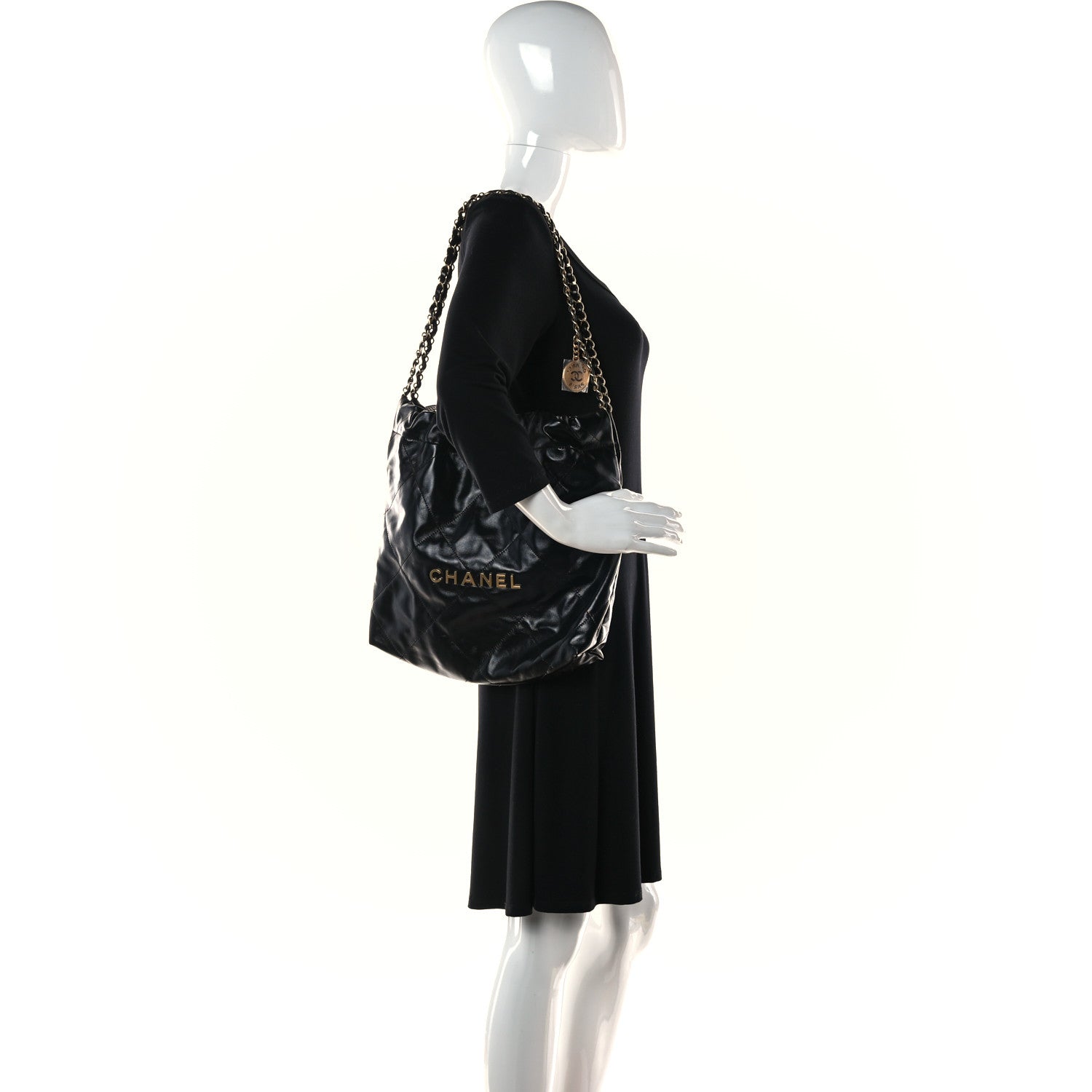 Chanel Shiny Calfskin Quilted Small Chanel 22 Black 2 of 12