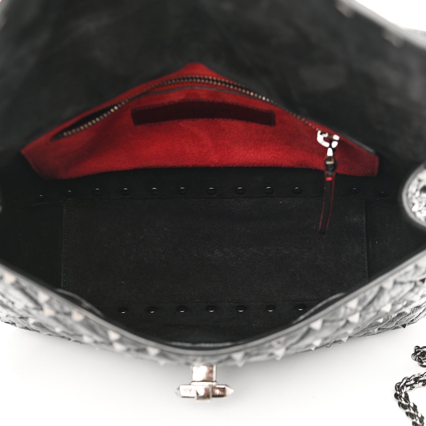 Craquele Nappa Medium Rockstud Spike Shoulder Bag Black