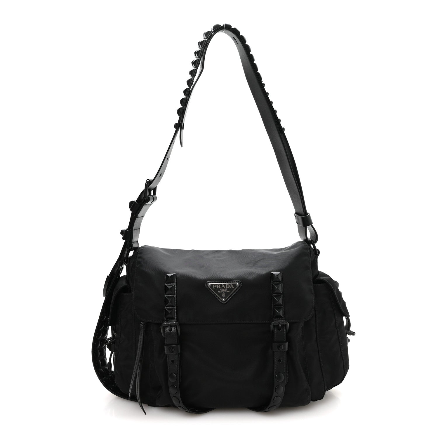 Prada Nylon New Vela Studded Messenger Bag Black 1 of 10