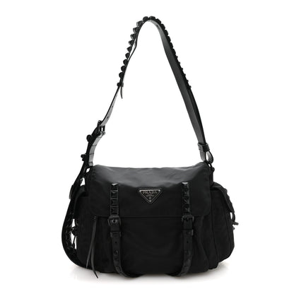 Prada Nylon New Vela Studded Messenger Bag Black 1 of 10