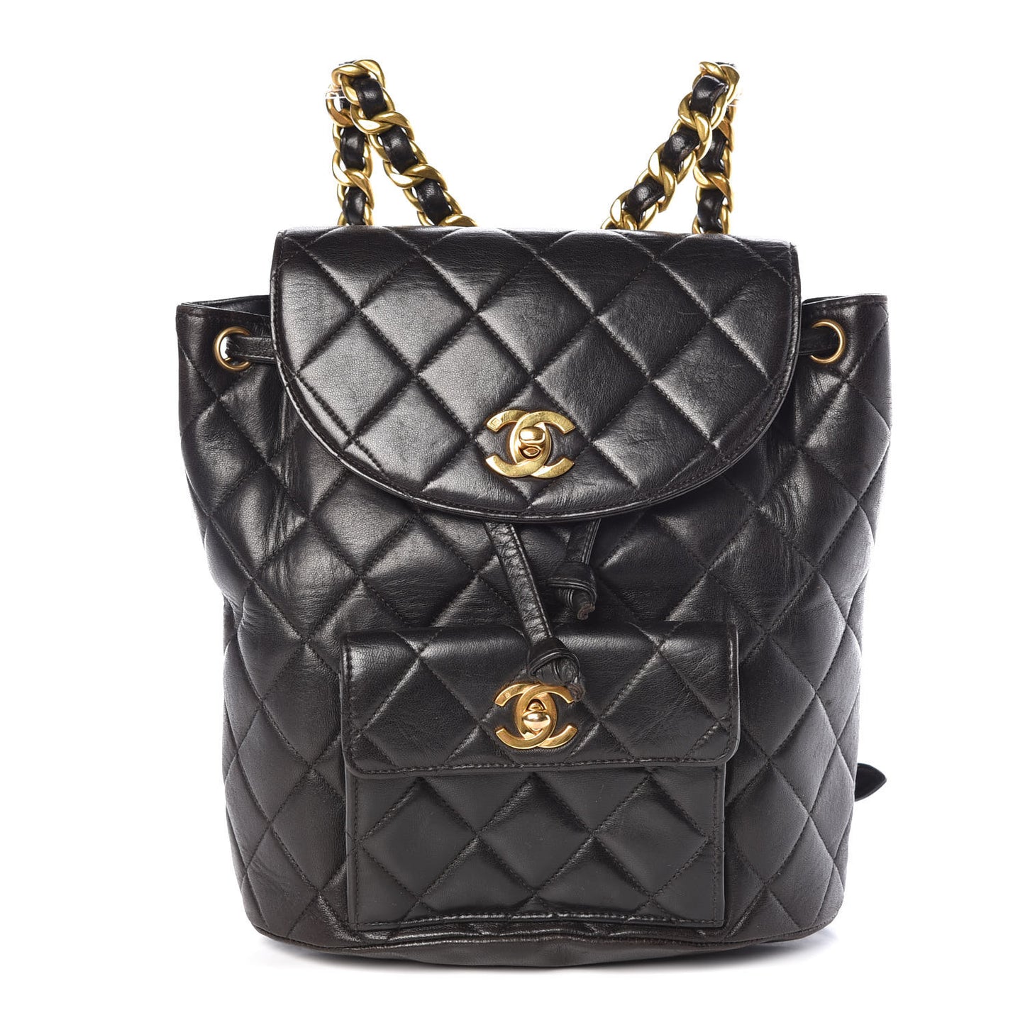Lambskin Quilted Drawstring Backpack Black