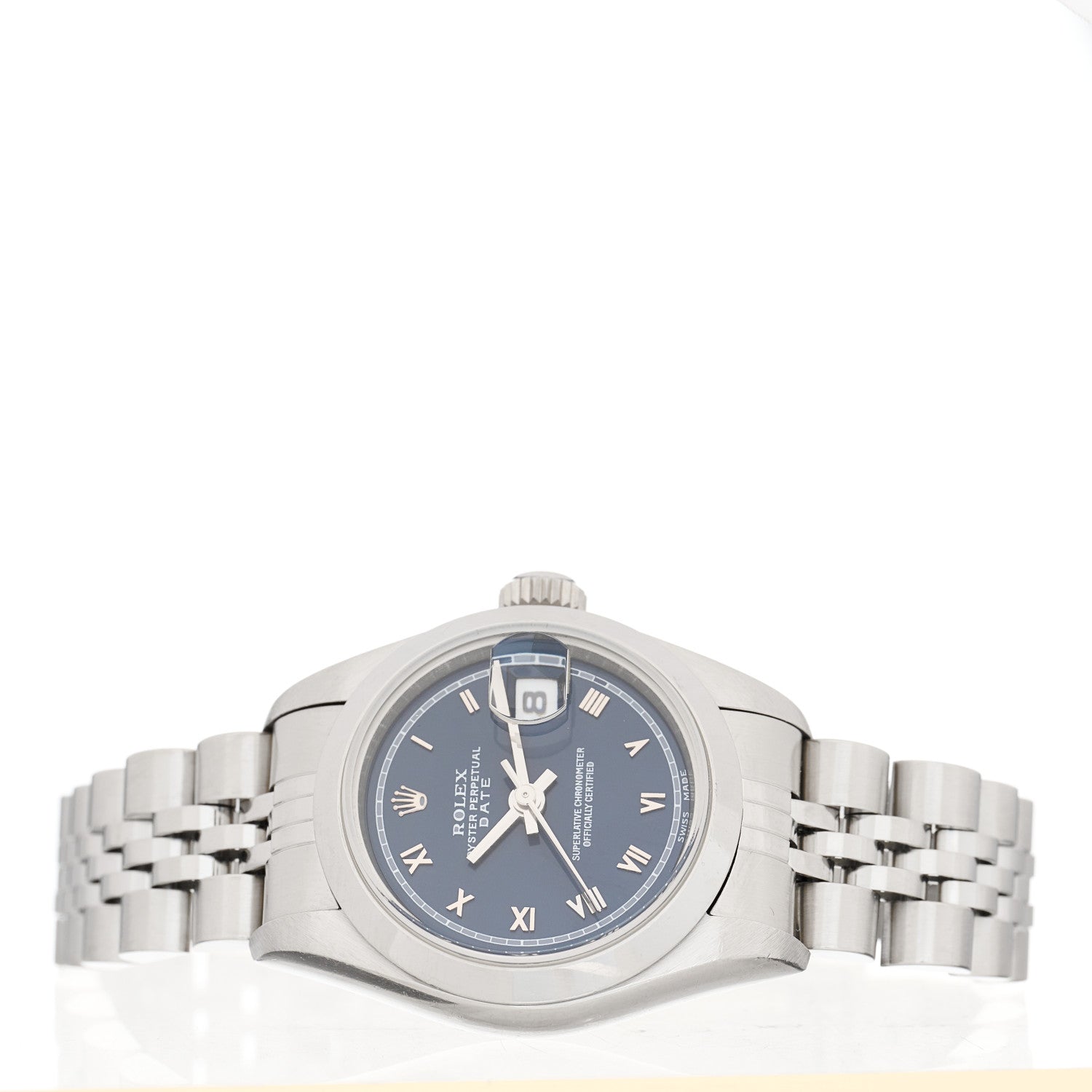 Rolex Stainless Steel 26mm Oyster Perpetual Date Watch Blue Roman 69160 3 of 4