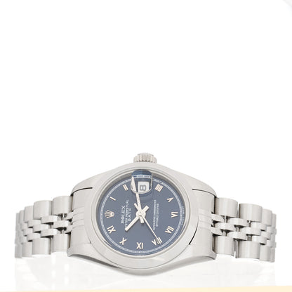 Rolex Stainless Steel 26mm Oyster Perpetual Date Watch Blue Roman 69160 3 of 4