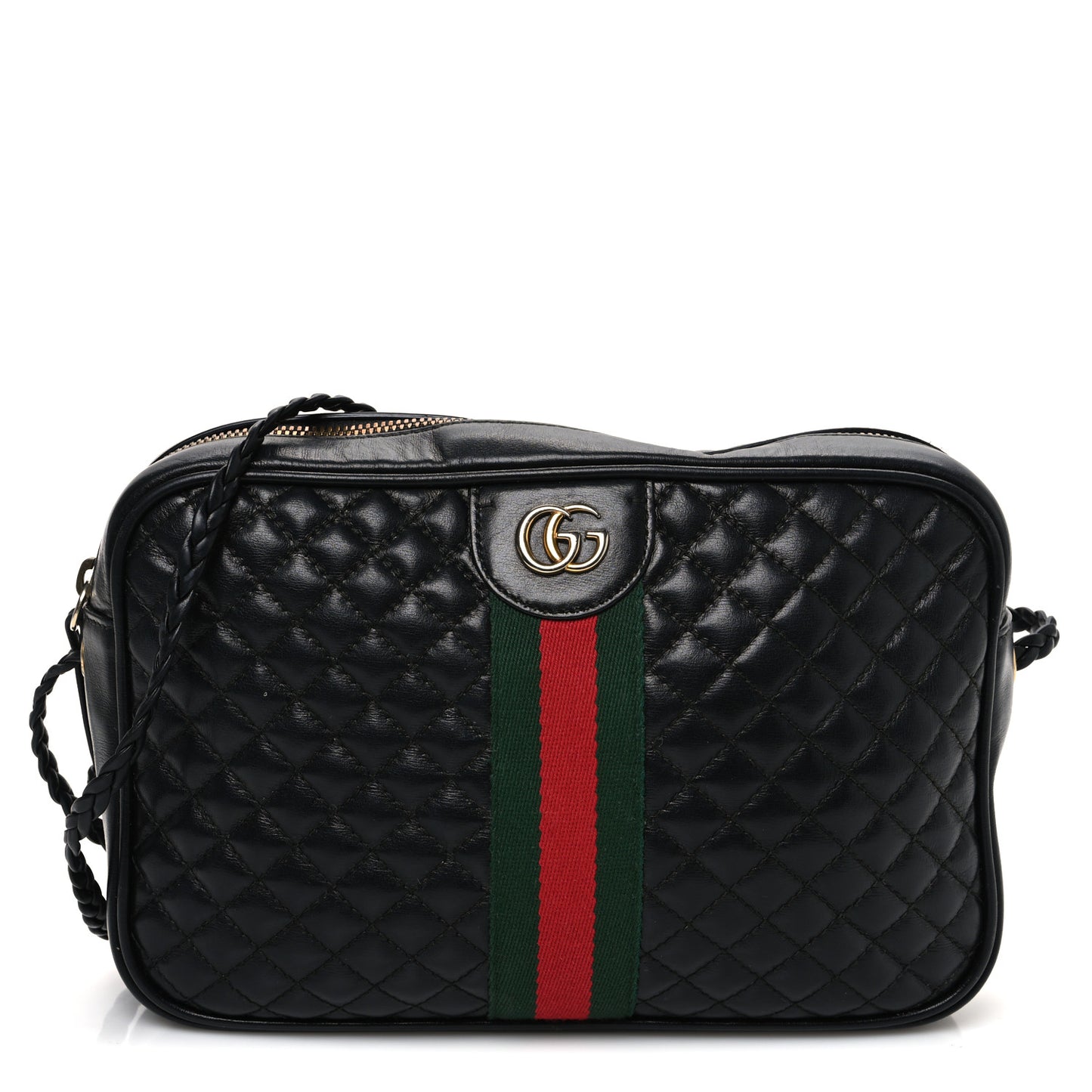 Calfskin Web Trapuntata Small GG Shoulder Bag Black