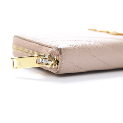 Saint Laurent Grain De Poudre Matelasse Chevron Monogram Zip Around Wallet Rose Poudre 11 of 14