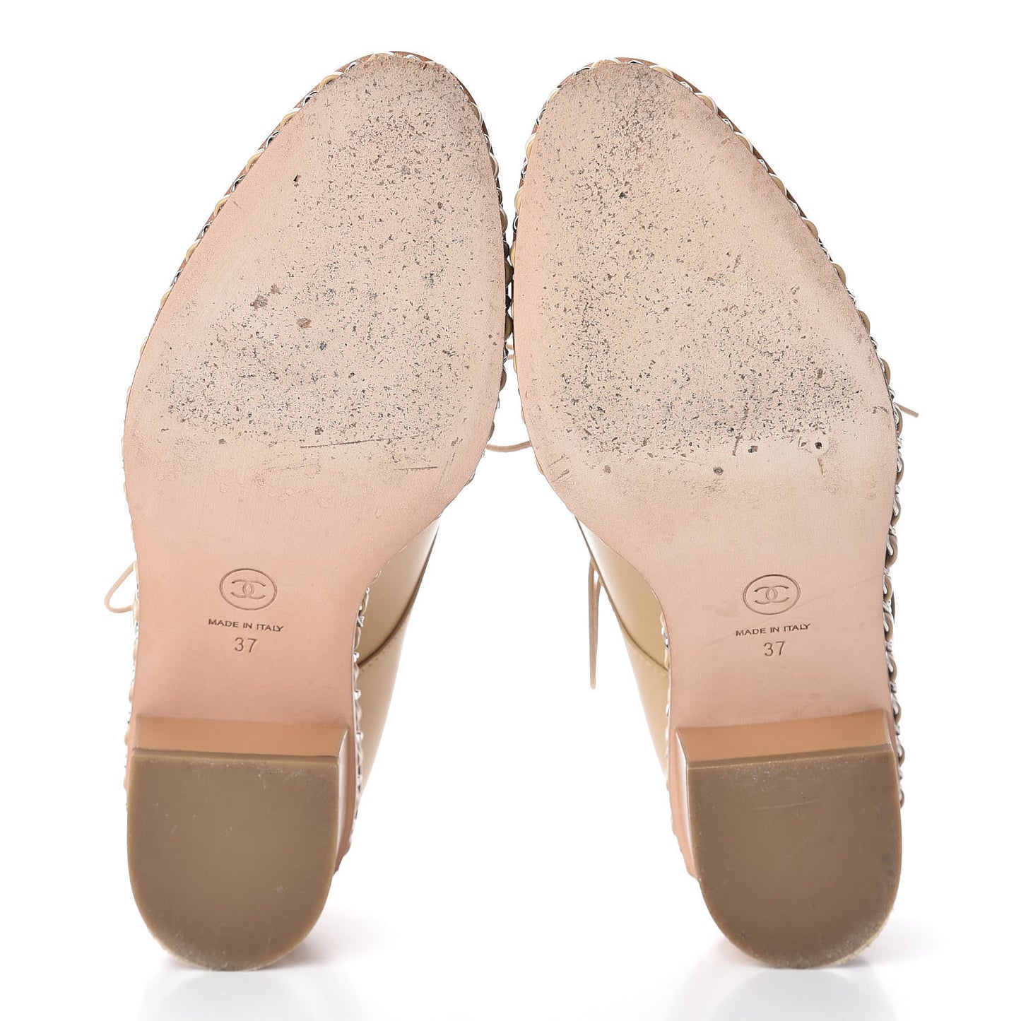 Calfskin Chain Lace Up Oxfords 37 Beige Clair