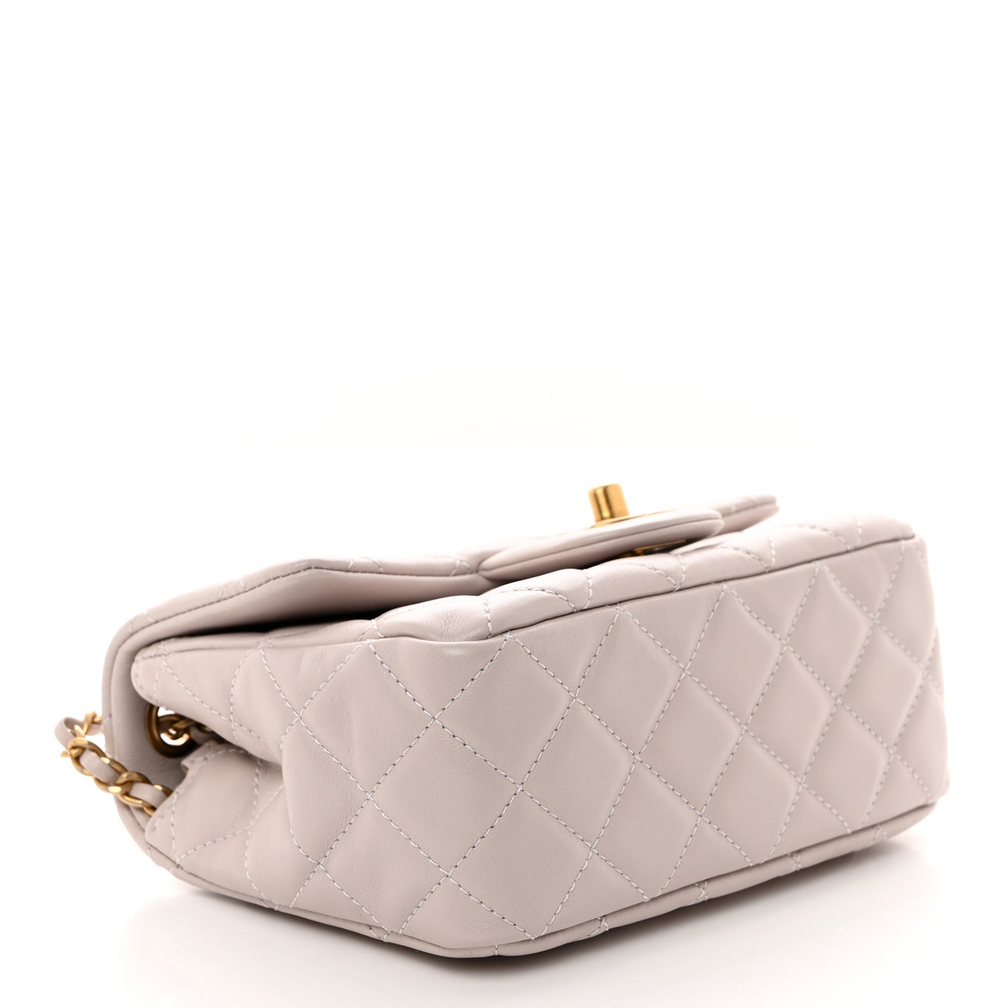 Lambskin Quilted Mini Pearl Crush Flap Light Purple