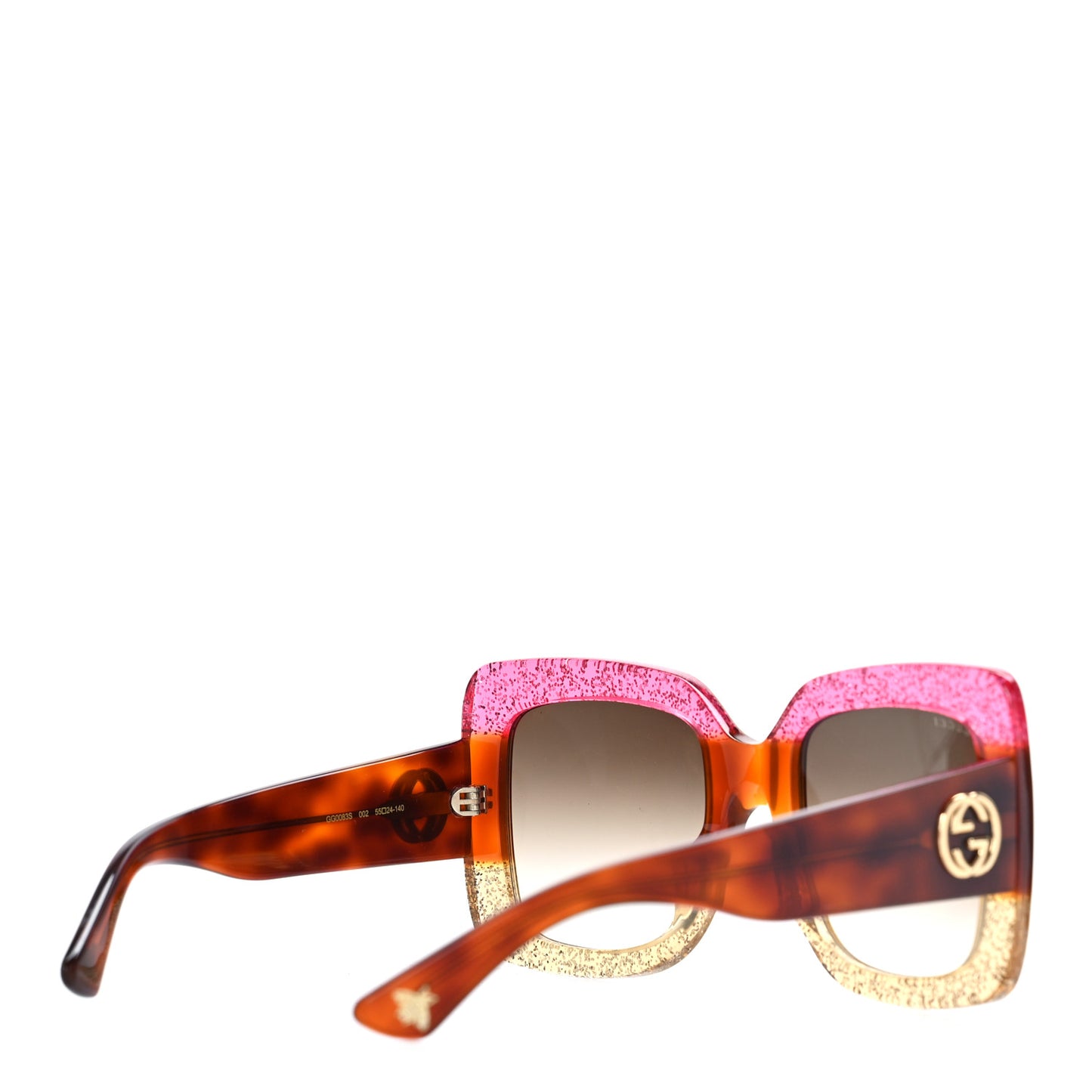 Acetate Square Frame Sunglasses GG0083S Glitter Pink Multi