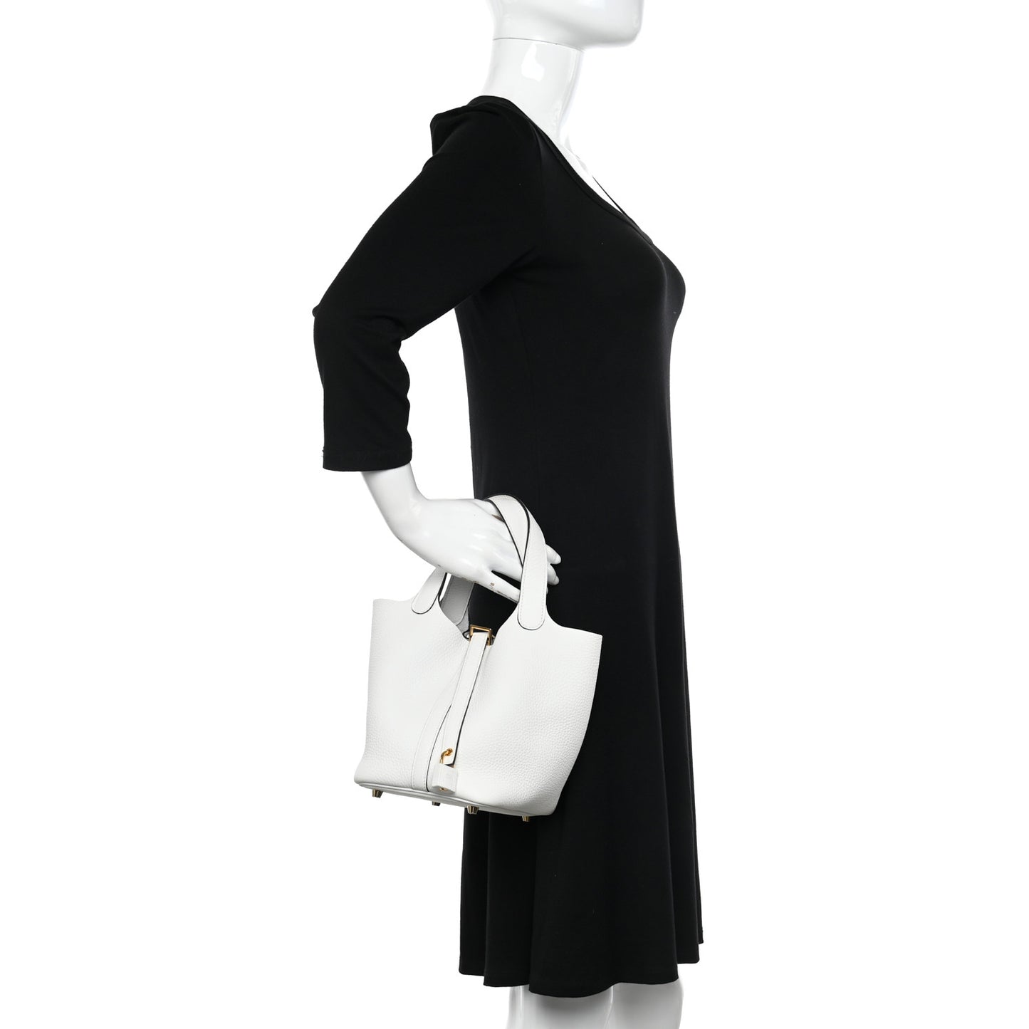 Taurillon Clemence Picotin Lock 18 PM New White