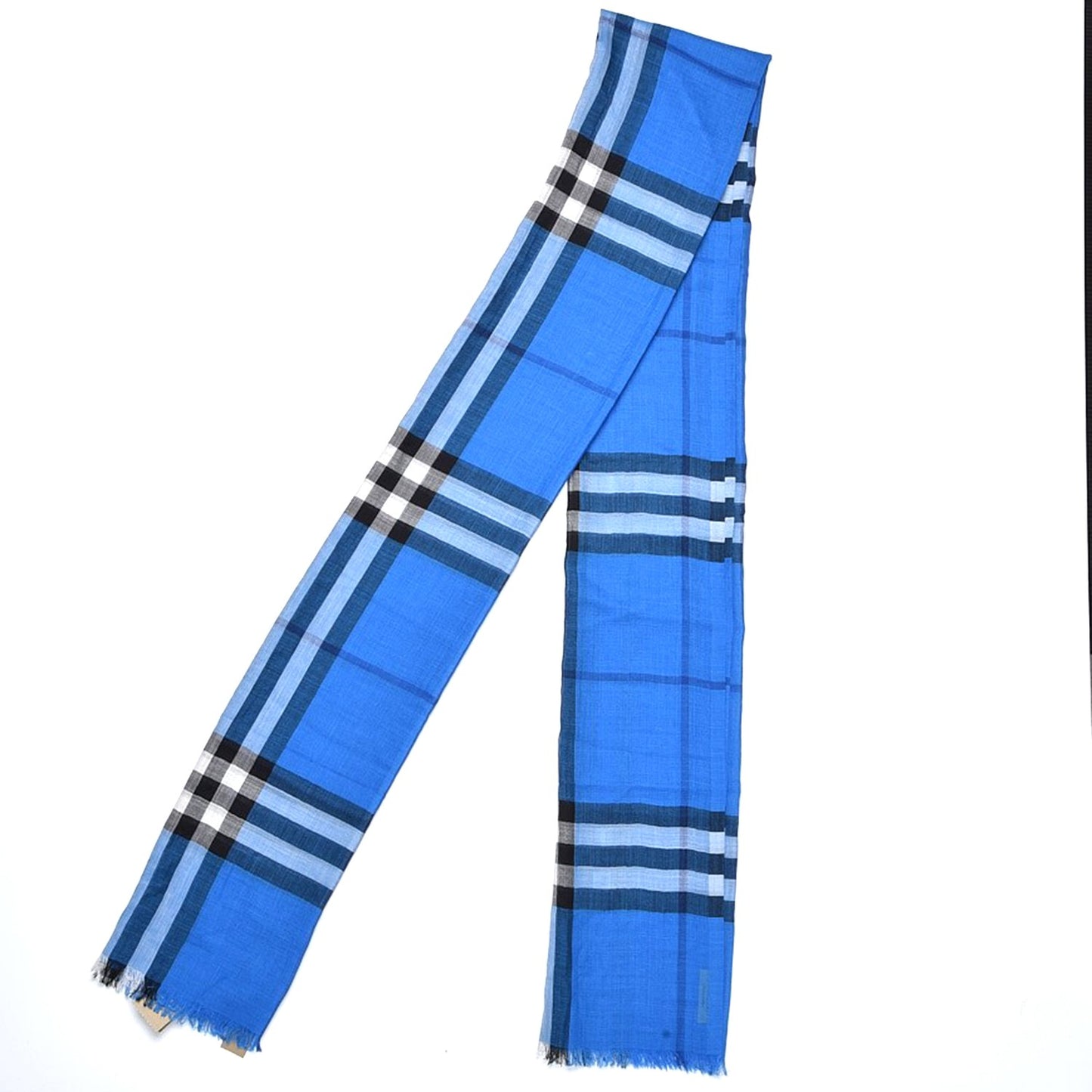 Wool Silk House Check Lightweight Scarf Cornflower Blue