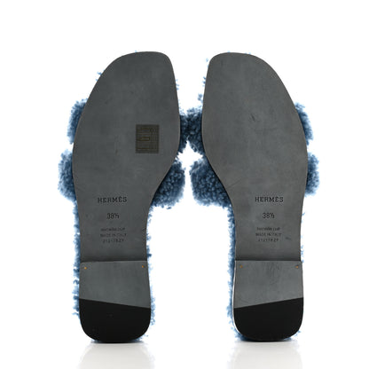 Hermes Woolskin Oran Sandals 38.5 Bleu 6 of 8