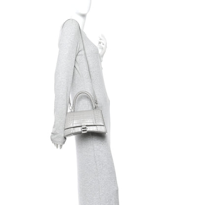 Balenciaga Shiny Calfskin Crocodile Embossed Small Hourglass Top Handle Bag Balenciaga Grey 2 of 9