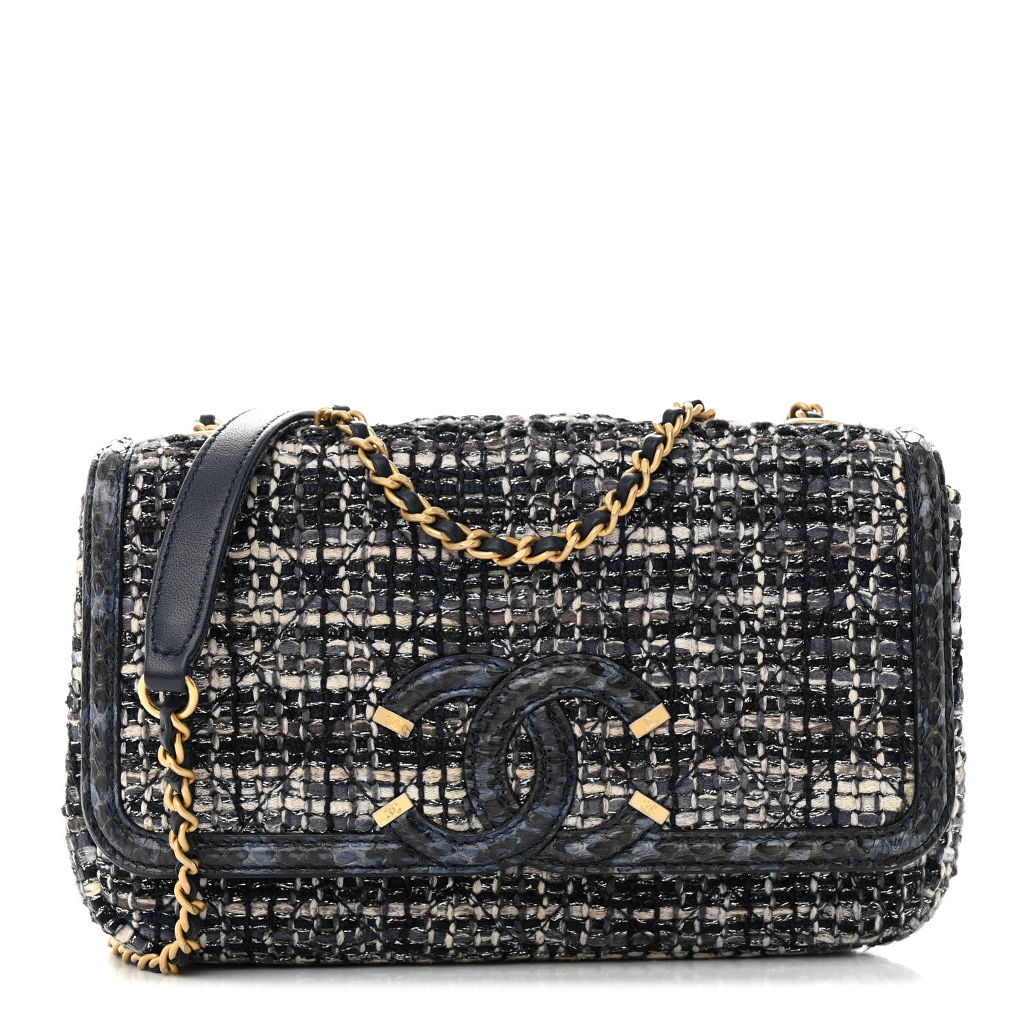 Chanel Tweed Snakeskin Quilted Small CC Filigree Flap Multicolor 1 of 12