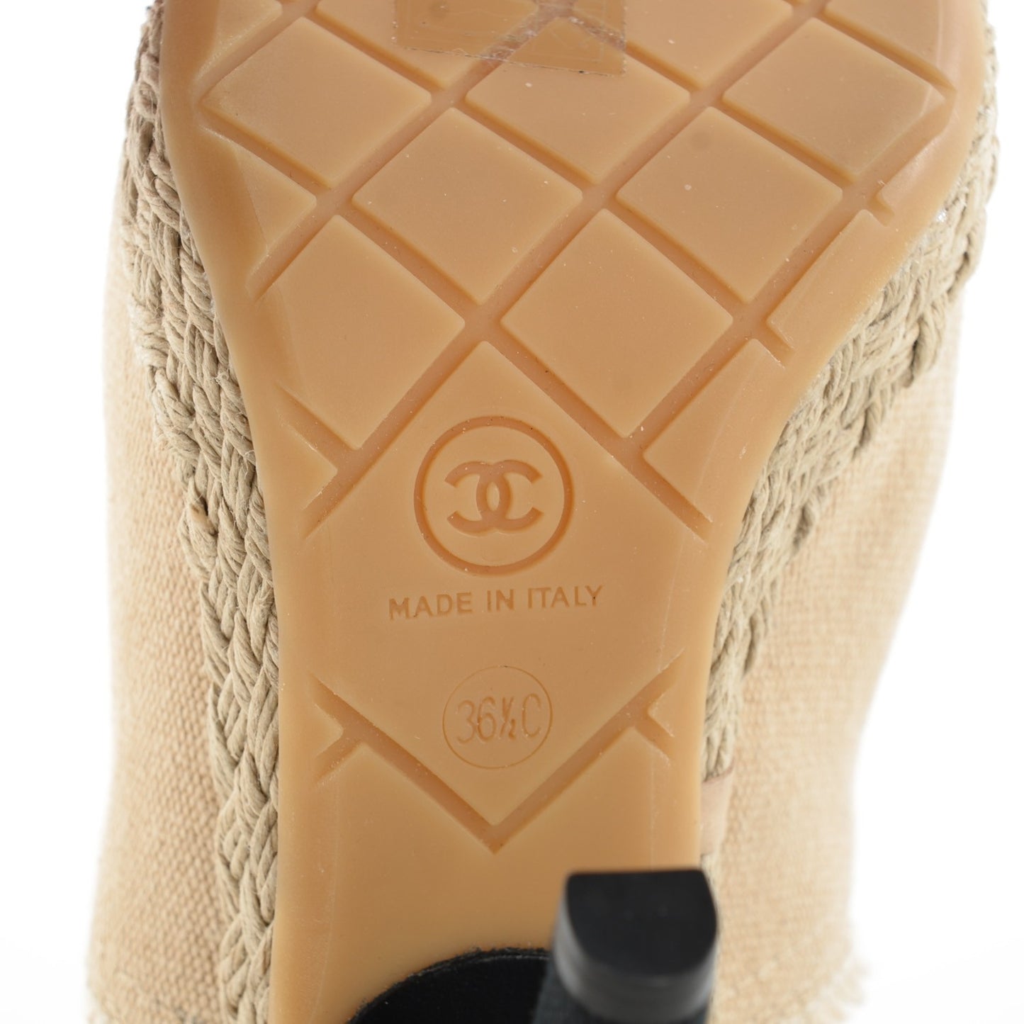 Toile Cap Toe Espadrille Pumps 36.5 Beige Black